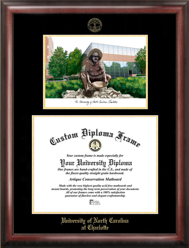 Picture of Campus Images NC993LGED University of North Carolina  Charlotte Gold embossed diploma frame with Campus Images lithograph