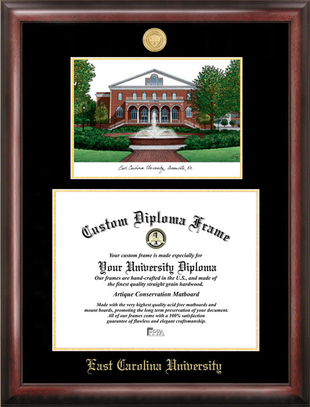 Picture of Campus Images NC995LGED East Carolina University Gold embossed diploma frame with Campus Images lithograph