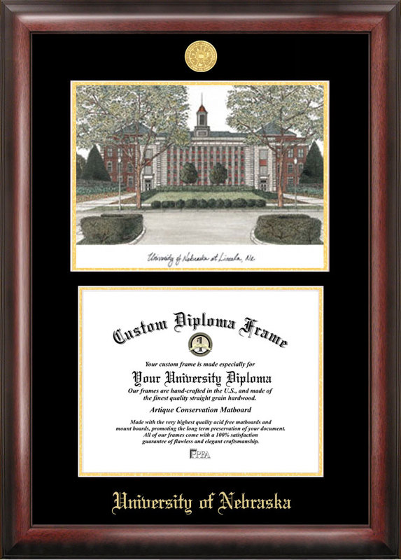 Picture of Campus Images NE999LGED University of Nebraska Gold embossed diploma frame with Campus Images lithograph