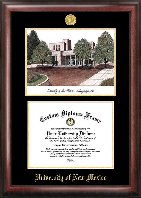 Picture of Campus Images NM999LGED University of New Mexico Gold embossed diploma frame with Campus Images lithograph