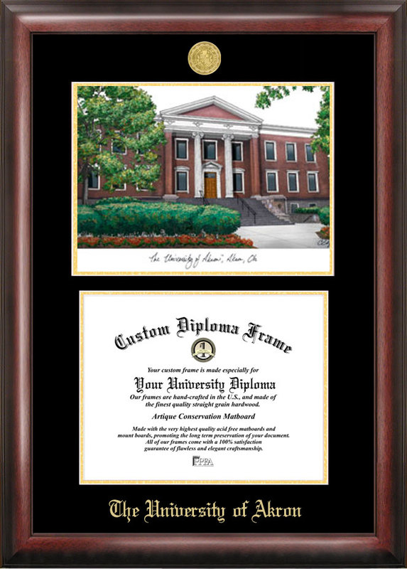 Picture of Campus Images OH983LGED University of Akron Gold embossed diploma frame with Campus Images lithograph