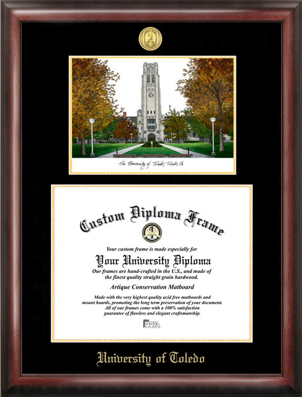 Picture of Campus Images OH985LGED University of Toledo Gold embossed diploma frame with Campus Images lithograph