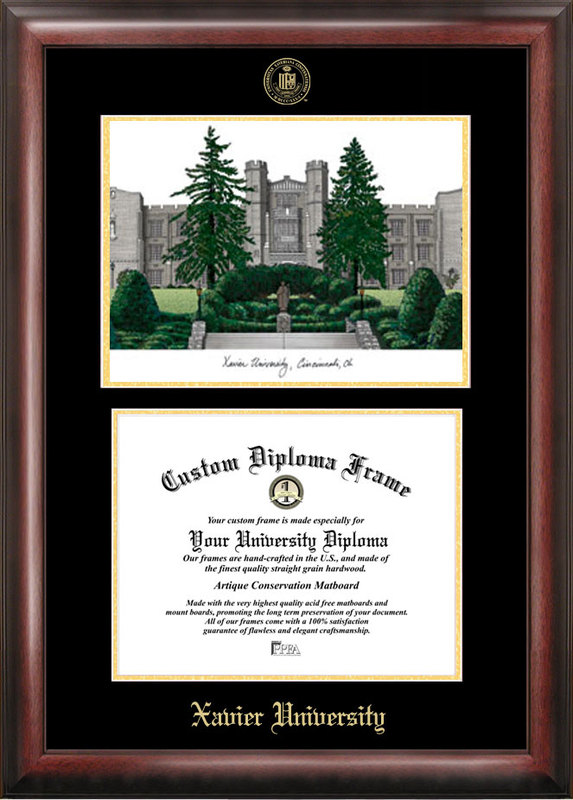 OH990LGED Xavier UniversityGold embossed diploma frame with  lithograph