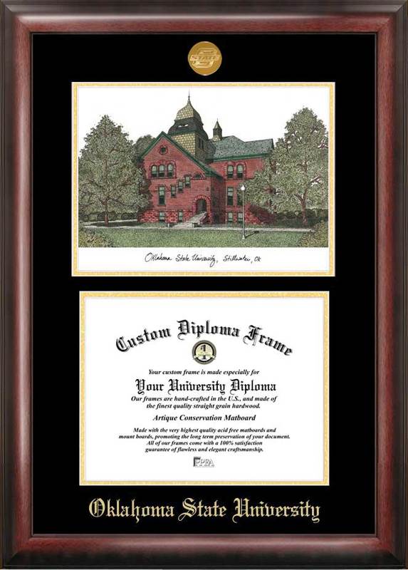 OK999LGED Oklahoma State University Gold embossed diploma frame with  lithograph