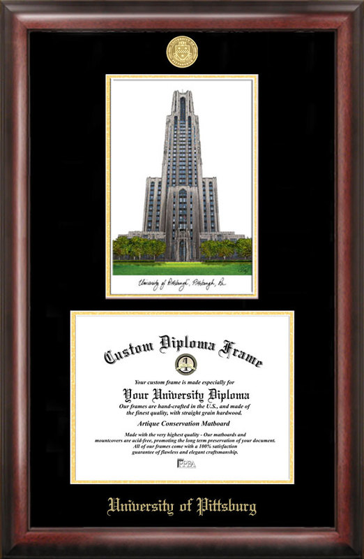 University of PittsburghGold embossed diploma frame with lithograph