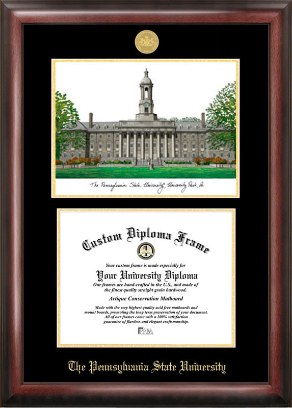 Penn State University Gold embossed diploma frame with  lithograph