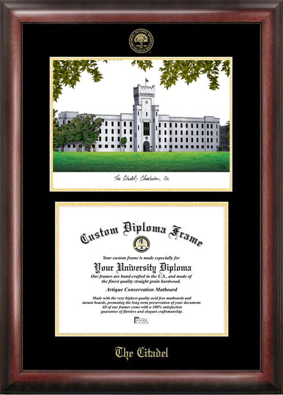 The Citadel Gold embossed diploma frame with lithograph