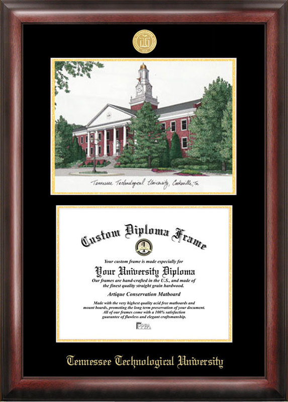 Tennessee Tech University Gold embossed diploma frame with lithograph