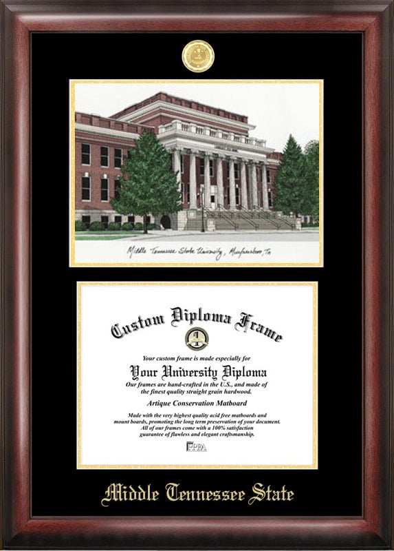 TN999LGED Middle Tennesse State Gold embossed diploma frame with  lithograph