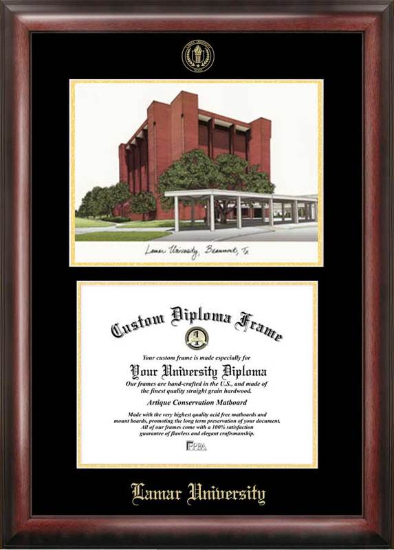 TX994LGED Lamar University Gold embossed diploma frame with  lithograph