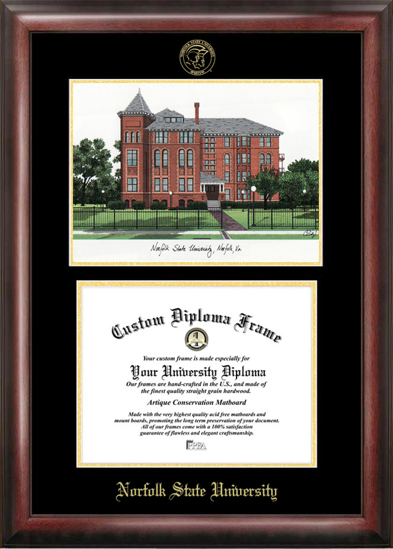 VA992LGED Norfolk State Gold embossed diploma frame with  lithograph