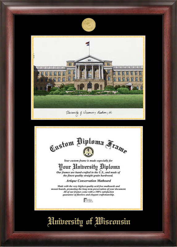Picture of Campus Images WI995LGED University of Wisconsin Gold embossed diploma frame with Campus Images lithograph