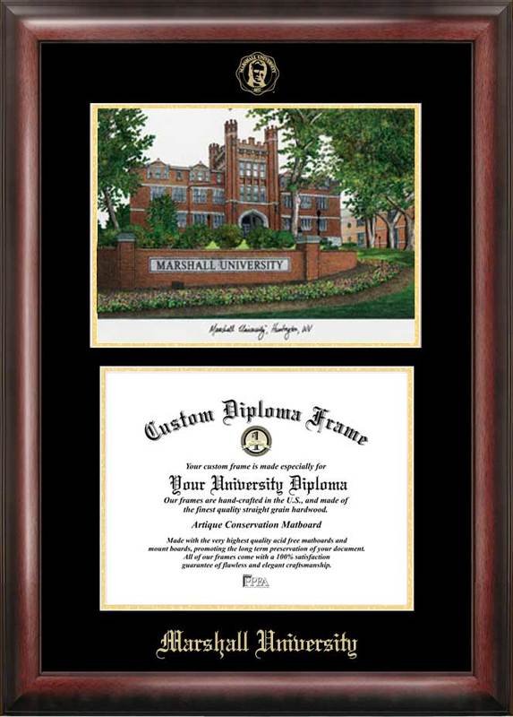 Marshall UniversityGold embossed diploma frame with lithograph
