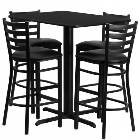 Rectangular Black Laminate Table Set with 4 Bar Stools - Black - 24in. x 42in. - Commercial Use