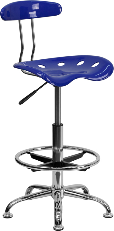 Flash Furniture LF-215-NAUTICALBLUE-GG Vibrant Nautical Drafting Stool with Tractor Seat - Blue and Chrome