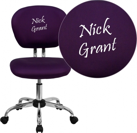Picture of Flash Furniture H-2376-F-PUR-EMB-GG Embroidered Mid-Back Purple Mesh Task Chair with Chrome Base