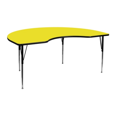 48 in. W x 72 in. L Kidney Shaped Activity Table with 1.25 in. Thick High Pressure Yellow Laminate Top and Standard Height Adjustable Legs