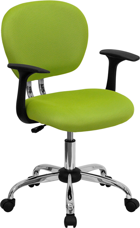 Picture of Flash Furniture H-2376-F-GN-ARMS-GG Mid-Back Apple Green Mesh Task Chair with Arms and Chrome Base