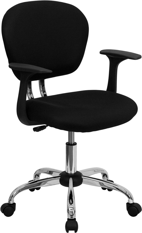Picture of Flash Furniture H-2376-F-BK-ARMS-GG Mid-Back Black Mesh Task Chair with Arms and Chrome Base.