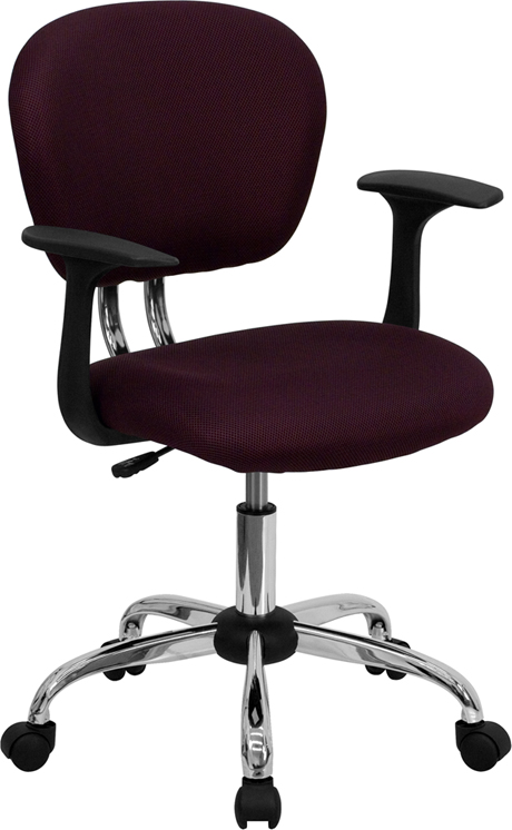 Picture of Flash Furniture H-2376-F-BY-ARMS-GG Mid-Back Burgundy Mesh Task Chair with Arms and Chrome Base