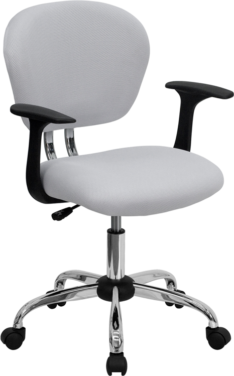 Picture of Flash Furniture H-2376-F-WHT-ARMS-GG Mid-Back White Mesh Task Chair with Arms and Chrome Base