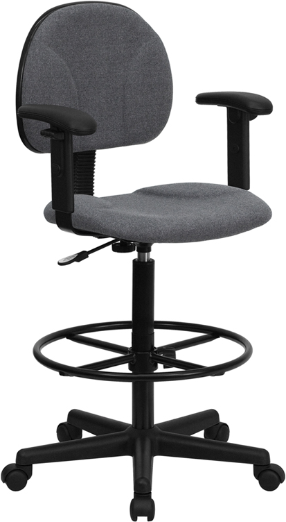 BT-659-GRY-ARMS-GG Gray Fabric Multi-Functional Ergonomic Drafting Stool with Arms
