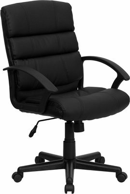 GO-1004-BK-LEA-EMB-GG Embroidered Mid-Back Black Leather Office Chair