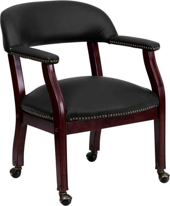 Picture of Flash Furniture B-Z100-LF-0005-BK-LEA-GG Black Top Grain Leather Captains Chair with Casters