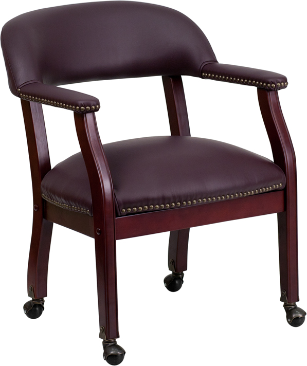 Picture of Flash Furniture B-Z100-LF19-LEA-GG Burgundy Top Grain Leather Captains Chair with Casters