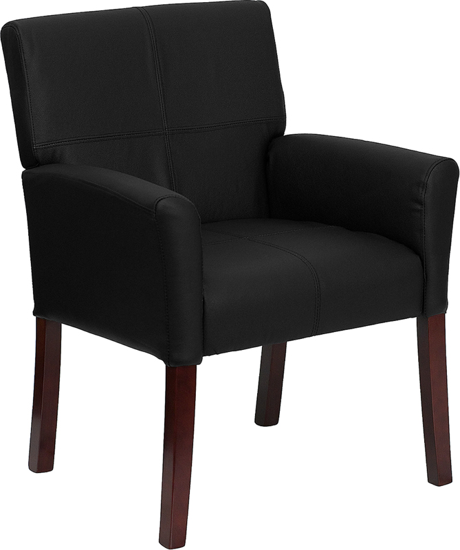 Picture of Flash Furniture BT-353-BK-LEA-GG Black Leather Executive Side Chair or Reception Chair with Mahogany Legs