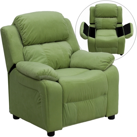 Picture of Flash Furniture BT-7985-KID-MIC-AVO-GG Deluxe Heavily Padded Contemporary Avocado Microfiber Kids Recliner with Storage Arms