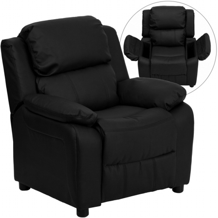 Picture of Flash Furniture BT-7985-KID-BK-LEA-GG Deluxe Heavily Padded Contemporary Black Leather Kids Recliner with Storage Arms