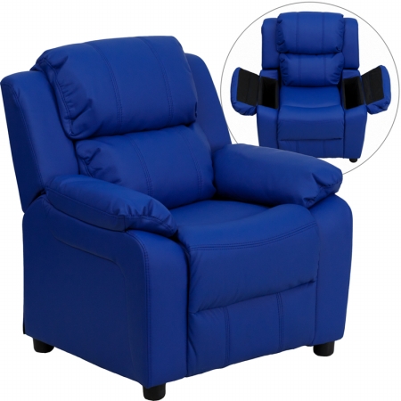 Picture of Flash Furniture BT-7985-KID-BLUE-GG Deluxe Heavily Padded Contemporary Blue Vinyl Kids Recliner with Storage Arms