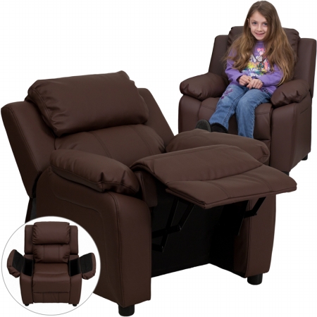 Picture of Flash Furniture BT-7985-KID-BRN-LEA-GG Deluxe Heavily Padded Contemporary Brown Leather Kids Recliner with Storage Arms