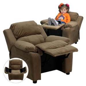 Picture of Flash Furniture BT-7985-KID-MIC-BRN-GG Deluxe Heavily Padded Contemporary Brown Microfiber Kids Recliner with Storage Arms