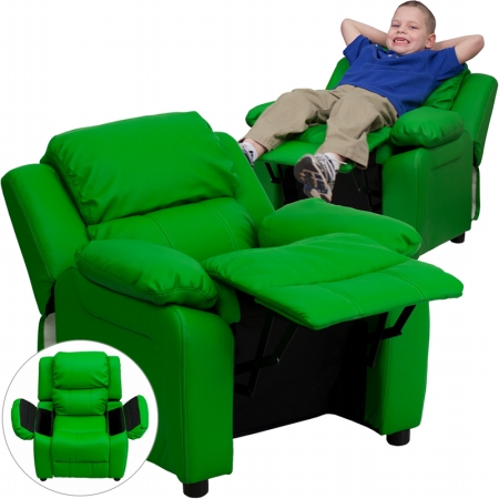 Picture of Flash Furniture BT-7985-KID-GRN-GG Deluxe Heavily Padded Contemporary Green Vinyl Kids Recliner with Storage Arms