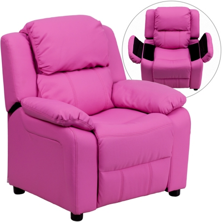 Picture of Flash Furniture BT-7985-KID-HOT-PINK-GG Deluxe Heavily Padded Contemporary Hot Pink Vinyl Kids Recliner with Storage Arms