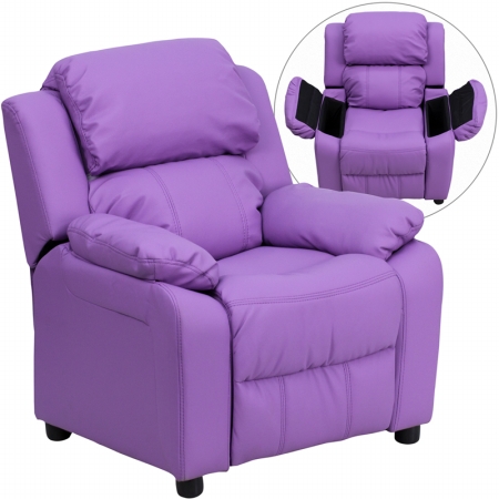 Picture of Flash Furniture BT-7985-KID-LAV-GG Deluxe Heavily Padded Contemporary Lavender Vinyl Kids Recliner with Storage Arms