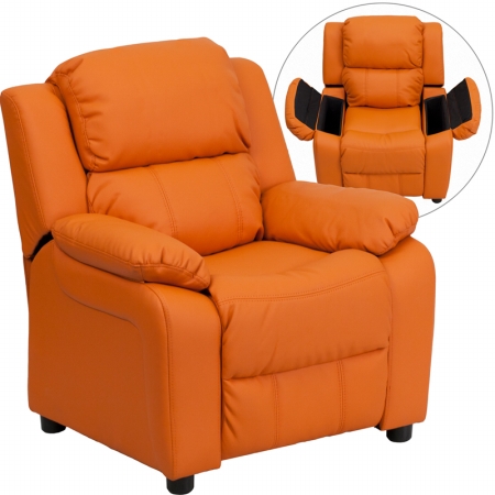 Picture of Flash Furniture BT-7985-KID-ORANGE-GG Deluxe Heavily Padded Contemporary Orange Vinyl Kids Recliner with Storage Arms