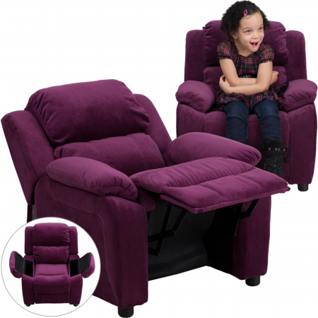 Picture of Flash Furniture BT-7985-KID-MIC-PUR-GG Deluxe Heavily Padded Contemporary Purple Microfiber Kids Recliner with Storage Arms