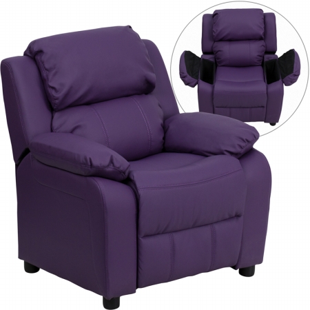 Picture of Flash Furniture BT-7985-KID-PUR-GG Deluxe Heavily Padded Contemporary Purple Vinyl Kids Recliner with Storage Arms