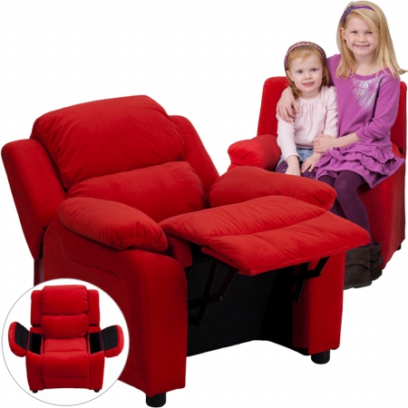 Picture of Flash Furniture BT-7985-KID-MIC-RED-GG Deluxe Heavily Padded Contemporary Red Microfiber Kids Recliner with Storage Arms