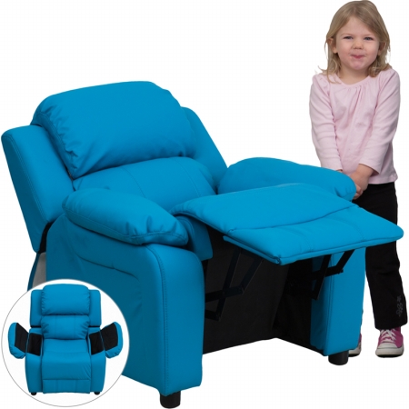Picture of Flash Furniture BT-7985-KID-TURQ-GG Deluxe Heavily Padded Contemporary Turquoise Vinyl Kids Recliner with Storage Arms