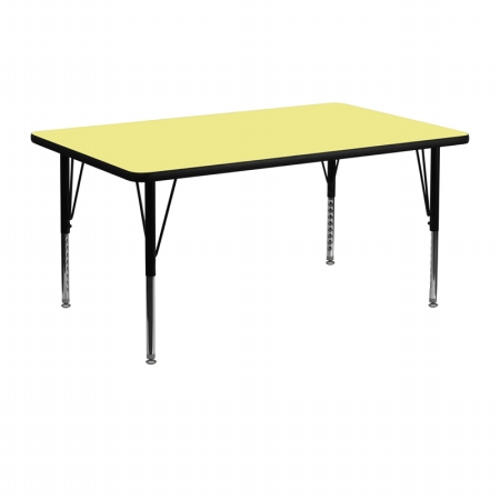 Picture of Flash Furniture XU-A2448-REC-YEL-T-P-GG 24 in. W x 48 in. L Rectangular Activity Table with Yellow Thermal Fused Laminate Top and Height Adjustable Pre-School Legs