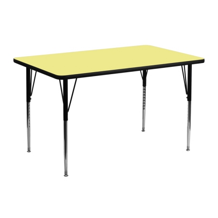 Picture of Flash Furniture XU-A2448-REC-YEL-T-A-GG 24 in. W x 48 in. L Rectangular Activity Table with Yellow Thermal Fused Laminate Top and Standard Height Adjustable Legs