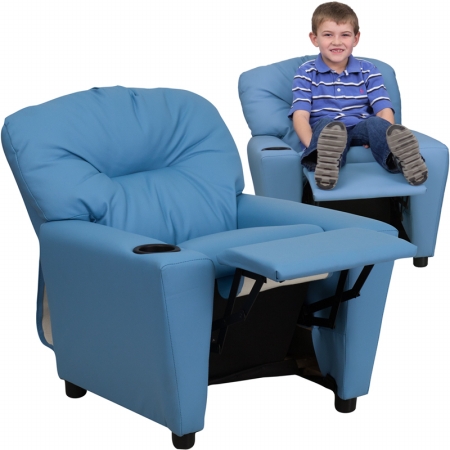 Picture of Flash Furniture BT-7950-KID-LTBLUE-GG Contemporary Light Blue Vinyl Kids Recliner with Cup Holder