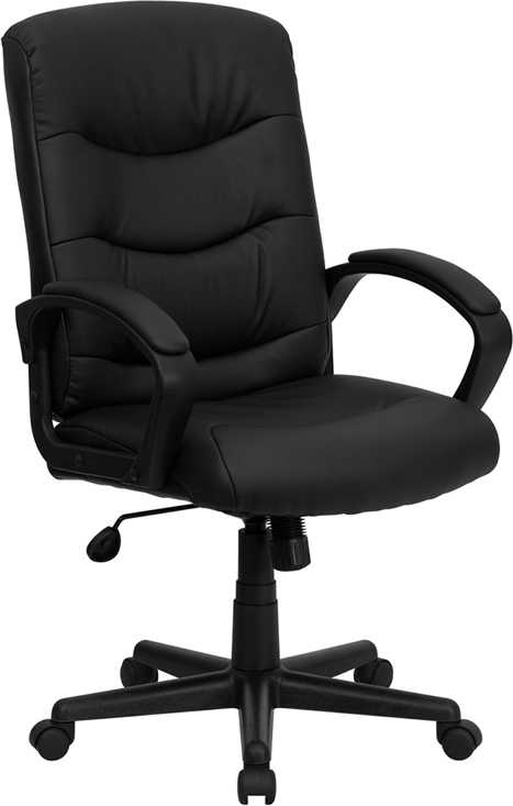 Mid-Back Black Leather Office Chair