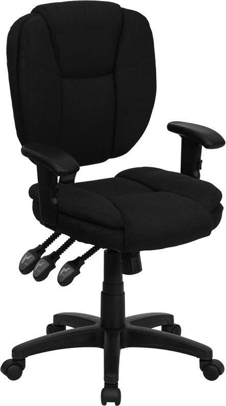Picture of Flash Furniture GO-930F-BK-ARMS-GG Mid-Back Black Fabric Multi-Functional Ergonomic Task Chair with Arms