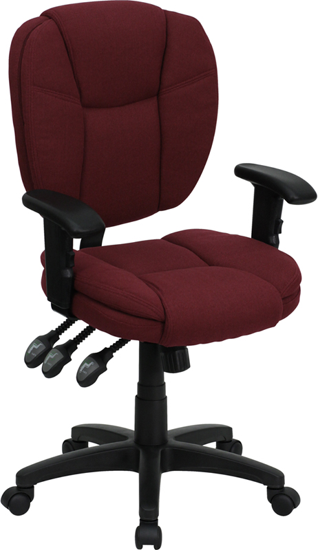 Picture of Flash Furniture GO-930F-BY-ARMS-GG Mid-Back Burgundy Fabric Multi-Functional Ergonomic Task Chair with Arms