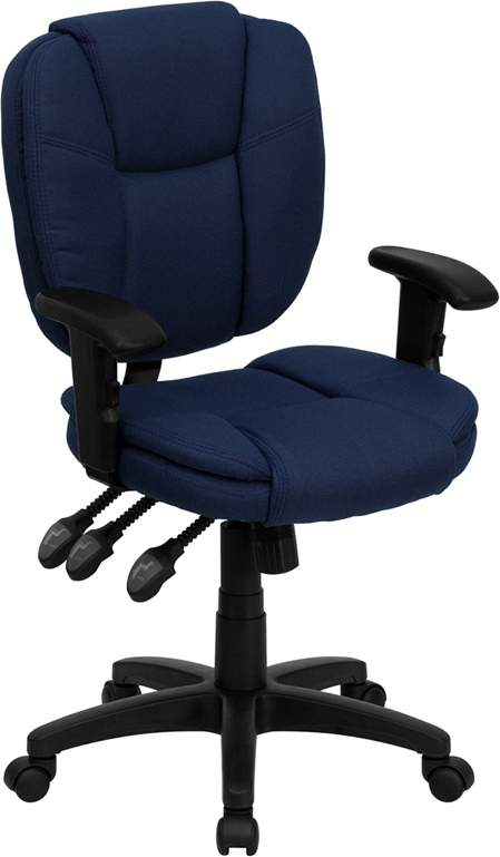 Picture of Flash Furniture GO-930F-NVY-ARMS-GG Mid-Back Navy Blue Fabric Multi-Functional Ergonomic Task Chair with Arms
